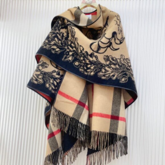 Burberry Accessories - Burberry Cape Pashmina Check Cashmere Womens Beige